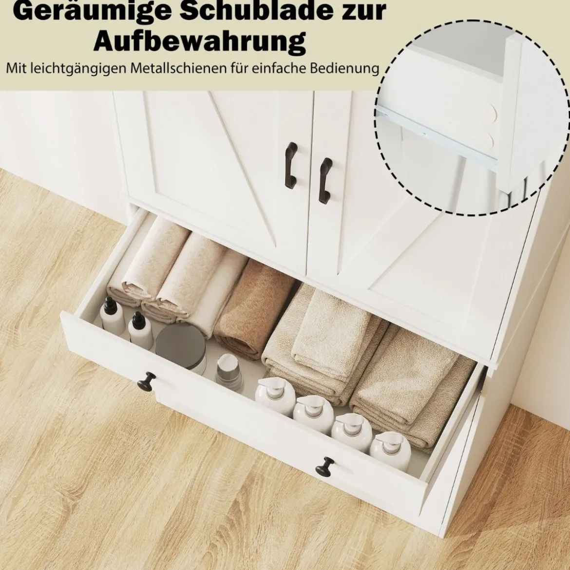Hoch Küchenschrank mit 4 Türen & Schublade & 3 Verstellbaren Regalen Vorratsschrank Weiß