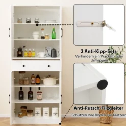 Hoch Küchenschrank mit 4 Türen & Schublade & 3 Verstellbaren Regalen Vorratsschrank Weiß