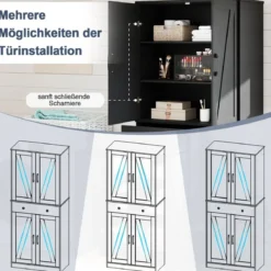 Hoch Küchenschrank mit 4 Türen & Schublade & 3 Verstellbaren Regalen Vorratsschrank Schwarz