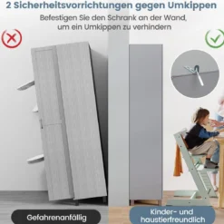 Hoch Küchenschrank mit 2 Türen & Verstellbarem Regal Modern Vorratsschrank Buffetschrank Grau