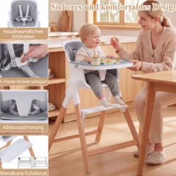 Hochstuhl Baby 4 in 1 Kinderhochstuhl Faltbar Verstellbar 71 x 58 x 93 cm mit Tablett Rosa/Grau/Beige