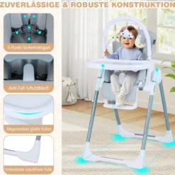 Hochstuhl Baby klappbar tragbarer Kinderhochstuhl höhenverstellbar mit verstellbarem Sitz Fußstütze Hellgrau