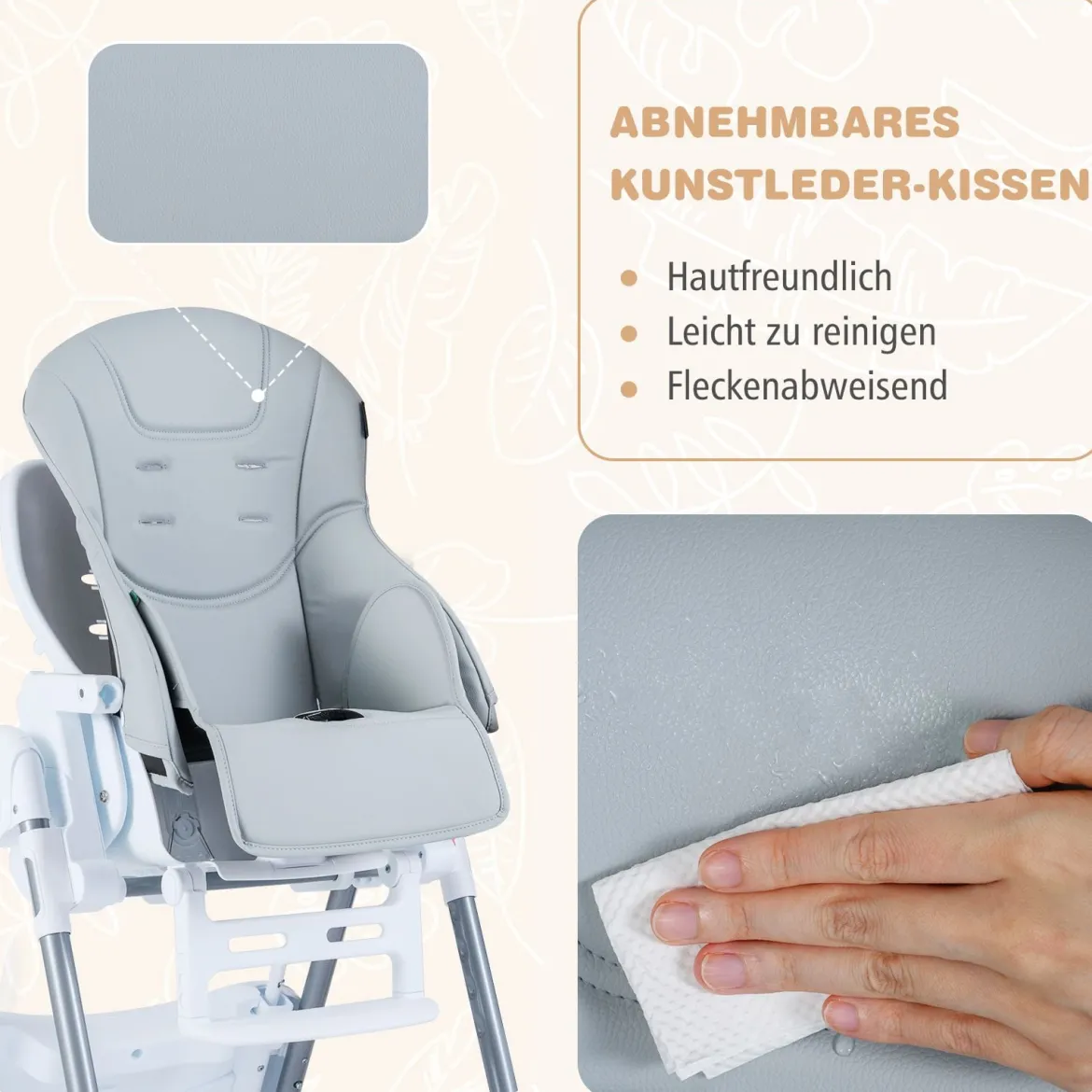 Hochstuhl Baby klappbar tragbarer Kinderhochstuhl höhenverstellbar mit verstellbarem Sitz Fußstütze Hellgrau