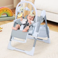 Hochstuhl Baby klappbar tragbarer Kinderhochstuhl höhenverstellbar mit verstellbarem Sitz Fußstütze Hellgrau