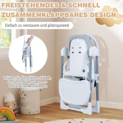 Hochstuhl Baby klappbar tragbarer Kinderhochstuhl höhenverstellbar mit verstellbarem Sitz Fußstütze Hellgrau