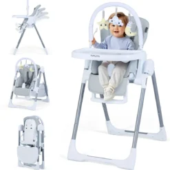 Hochstuhl Baby klappbar tragbarer Kinderhochstuhl höhenverstellbar mit verstellbarem Sitz Fußstütze Hellgrau