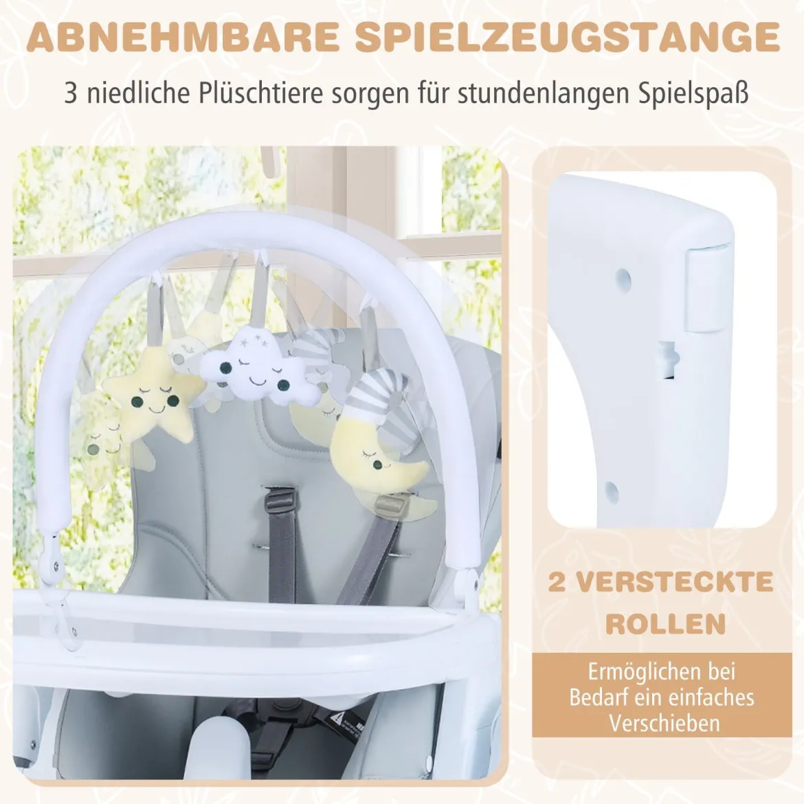 Hochstuhl Baby klappbar tragbarer Kinderhochstuhl höhenverstellbar mit verstellbarem Sitz Fußstütze Hellgrau