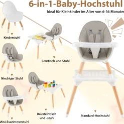 Hochstuhl für Babys & Kleinkinder 6-in-1 Convertible Tisch Stuhl Set mit Bausteintisch Grau