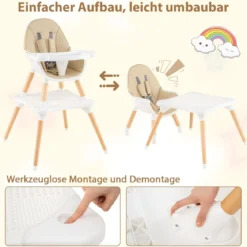 Hochstuhl für Babys & Kleinkinder 6-in-1 Convertible Tisch Stuhl Set mit Bausteintisch Beige
