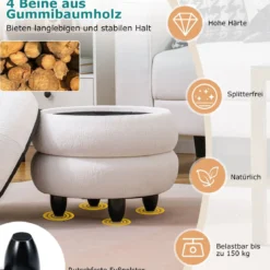 Hocker mit stauraum 40,5 x 44,5 cm Chenille Sitzhocker mit abnehmbarem Deckel Weiß