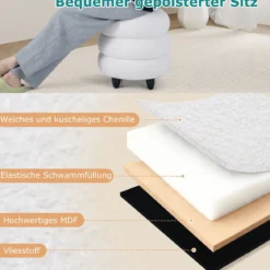 Hocker mit stauraum 40,5 x 44,5 cm Chenille Sitzhocker mit abnehmbarem Deckel Weiß