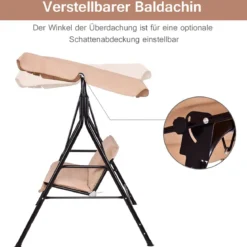 Hollywoodschaukel Gartenschaukel mit Sonnendach Gartenliege Schaukelbank 141 x 118 x 154 cm Braun