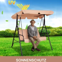 Hollywoodschaukel Gartenschaukel mit Sonnendach Gartenliege Schaukelbank 141 x 118 x 154 cm Braun