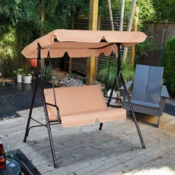 Hollywoodschaukel Gartenschaukel mit Sonnendach Gartenliege Schaukelbank 141 x 118 x 154 cm Braun