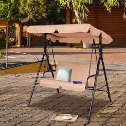 Hollywoodschaukel Gartenschaukel mit Sonnendach Gartenliege Schaukelbank 141 x 118 x 154 cm Braun