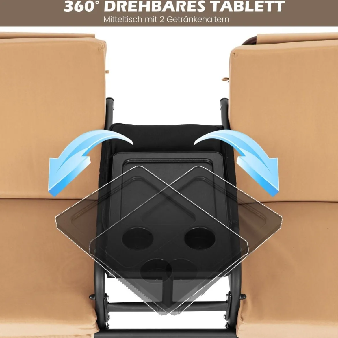 Hollywoodschaukel mit Kühltasche drehbarem Tablett und abnehmbaren Kissen Braun 180 x 124 x 161,5 cm