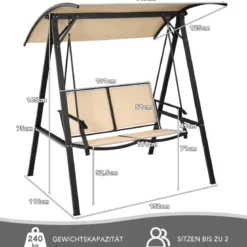 Hollywoodschaukel mit verstellbarem Dach 2-Sitzer Gartenschaukel 152 x 112 x 165 cm Beige