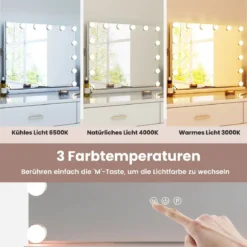 Hollywood Spiegel mit Beleuchtung Tischspiegel mit 14 dimmbaren LED-Leuchten und 3 Lichtfarben 50 x 12 x 43 cm