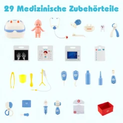 Holz Arztdienst-Spielset mit Untersuchungsbereich & EKG-Monitor & Röntgenfilm Medizinisches Zentrum Blau