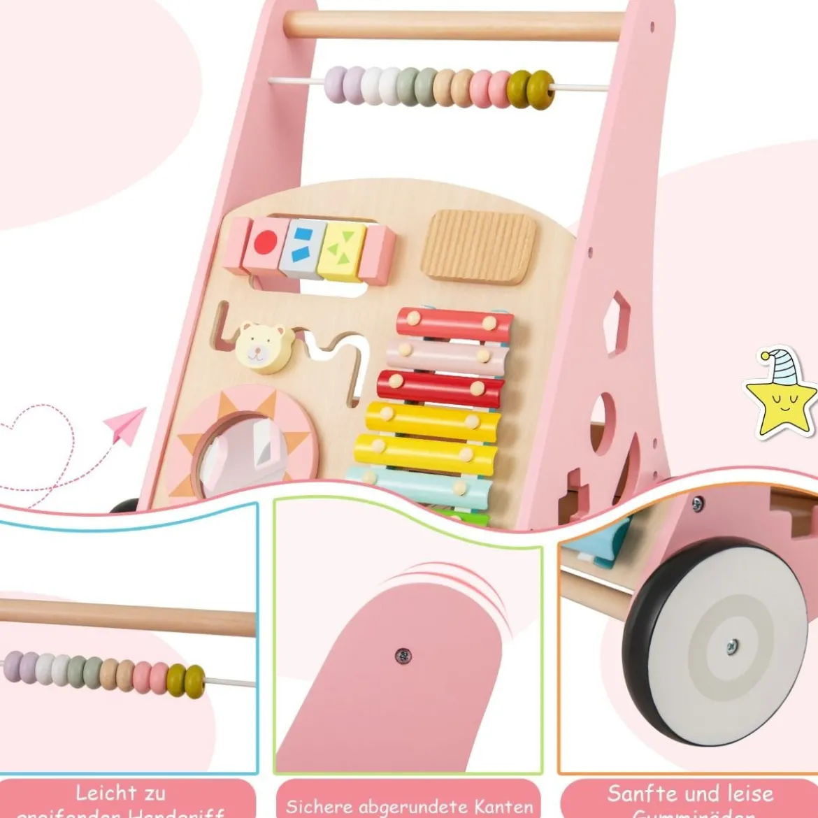 Holz Baby Lauflernhilfe mit glatten Griffe & Integrierten Spielaktivitäten Lauflernwagen