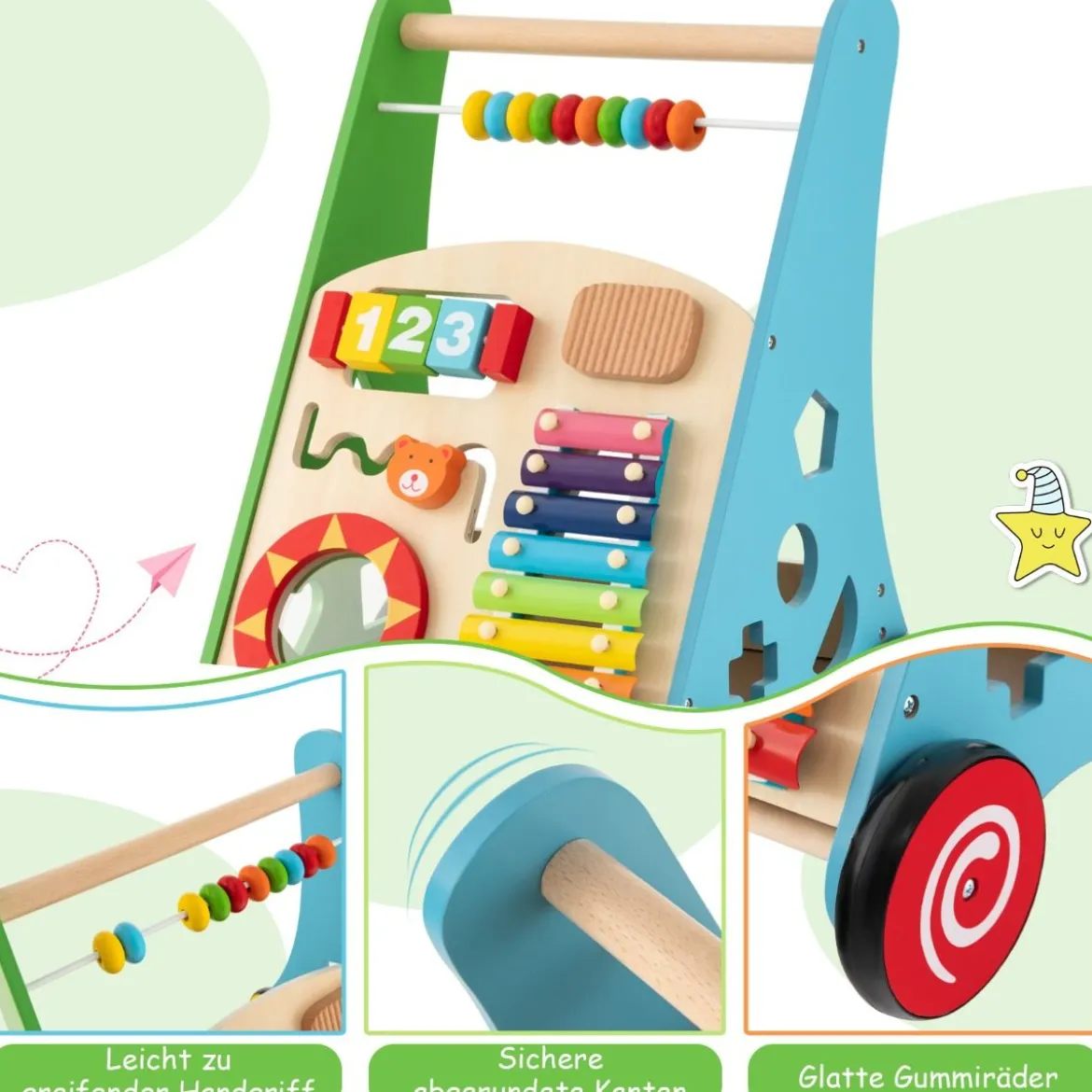 Holz Baby Lauflernhilfe mit glatten Griffe & Integrierten Spielaktivitäten Lauflernwagen