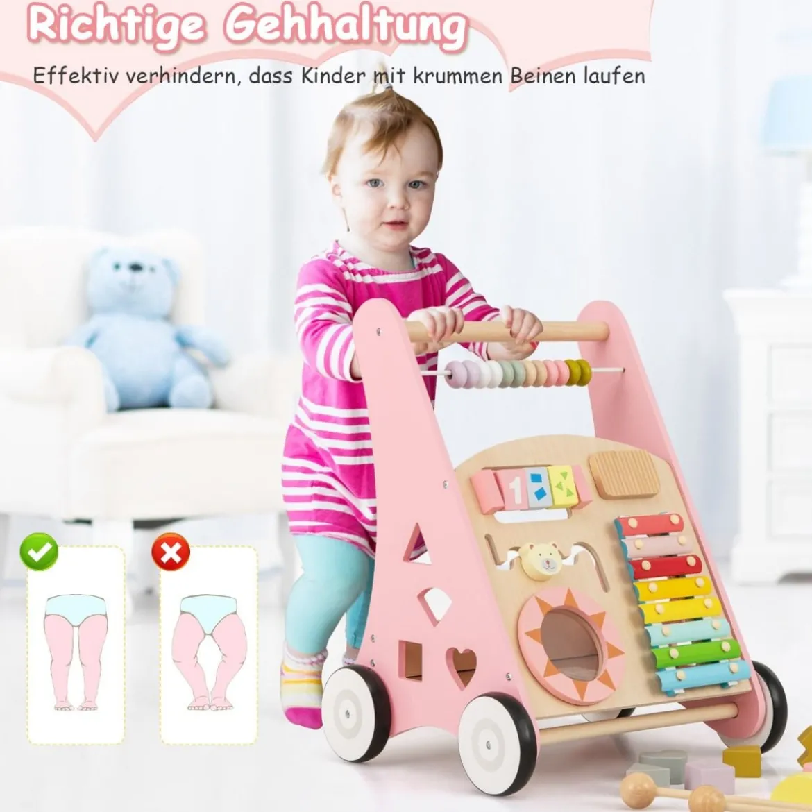 Holz Baby Lauflernhilfe mit glatten Griffe & Integrierten Spielaktivitäten Lauflernwagen