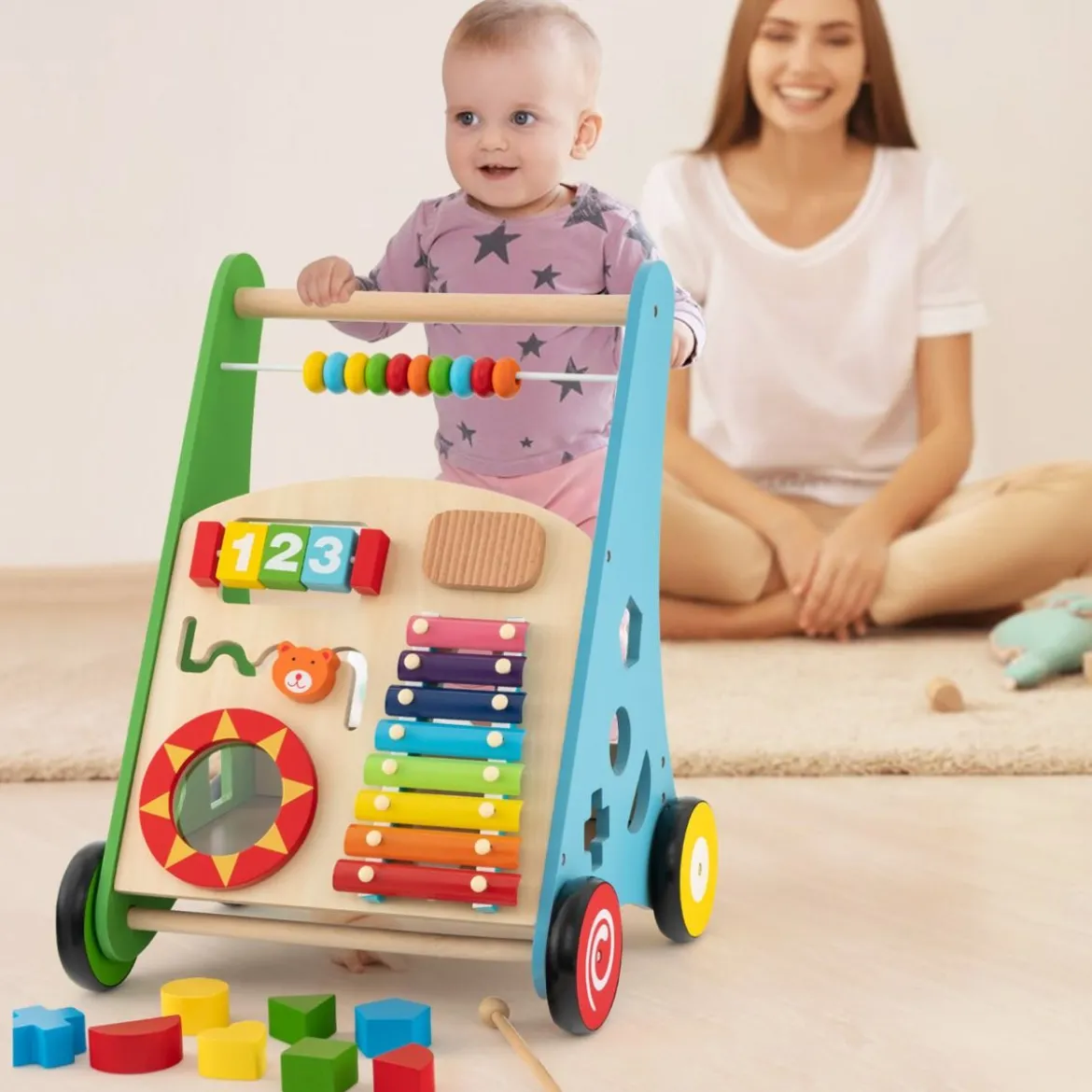 Holz Baby Lauflernhilfe mit glatten Griffe & Integrierten Spielaktivitäten Lauflernwagen