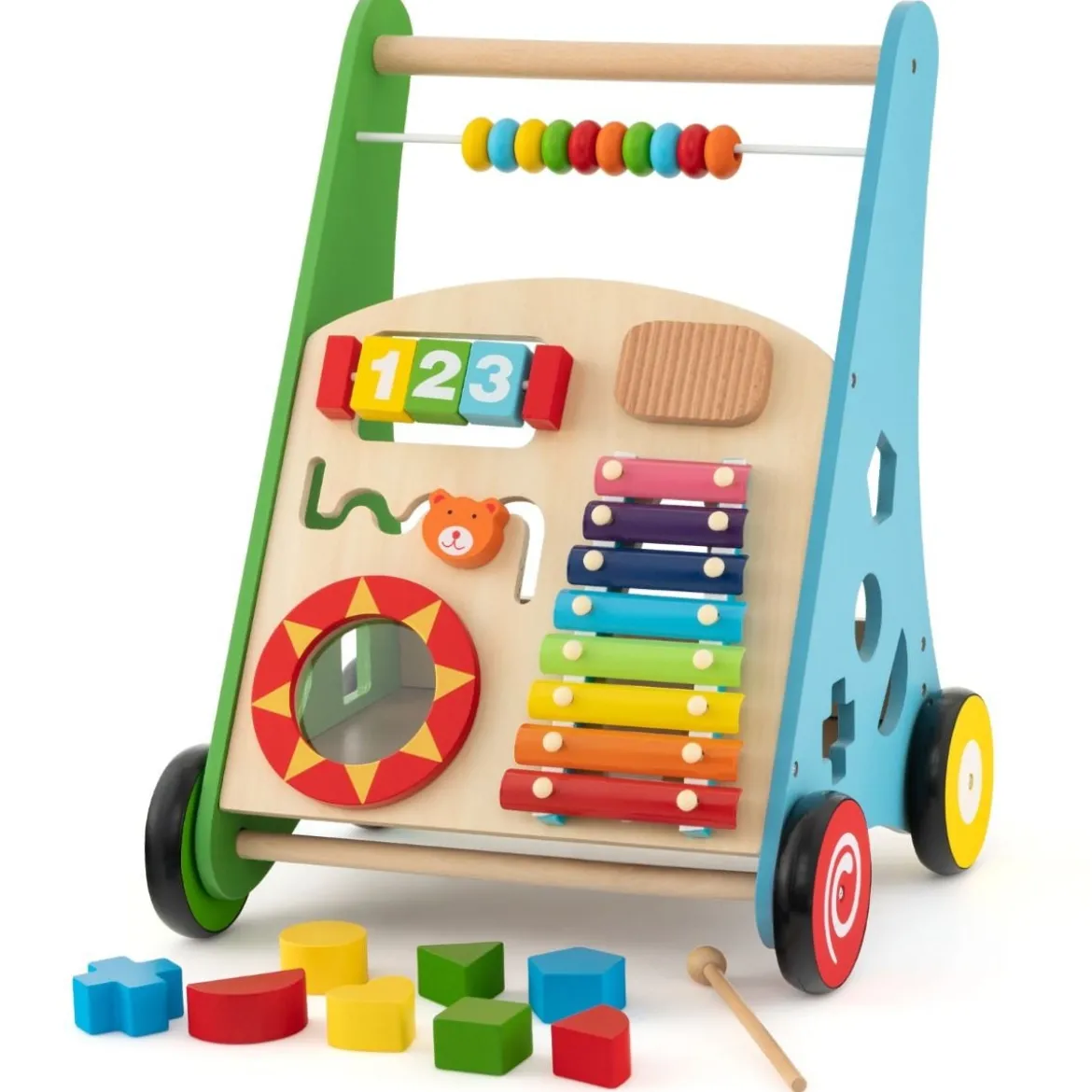 Holz Baby Lauflernhilfe mit glatten Griffe & Integrierten Spielaktivitäten Lauflernwagen
