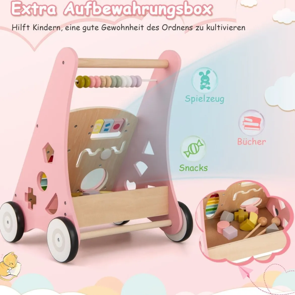 Holz Baby Lauflernhilfe mit glatten Griffe & Integrierten Spielaktivitäten Lauflernwagen
