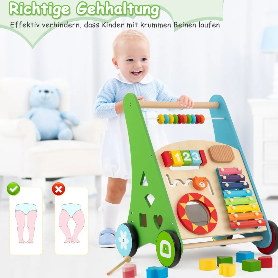 Holz Baby Lauflernhilfe mit glatten Griffe & Integrierten Spielaktivitäten Lauflernwagen