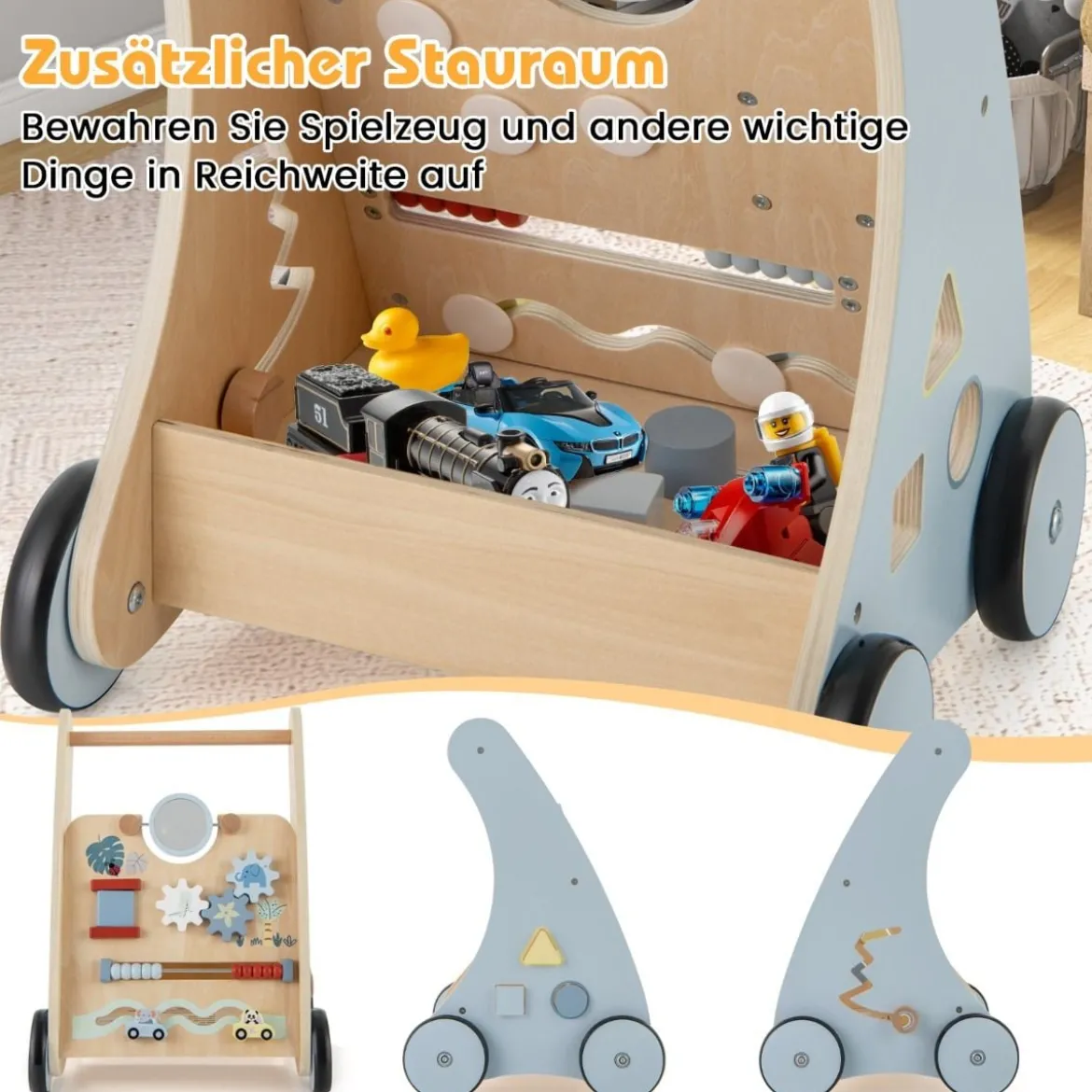 Holz Baby Lauflernhilfe mit Multi Aktivitätslernzentrum Montessori Schiebelauflernhilfe