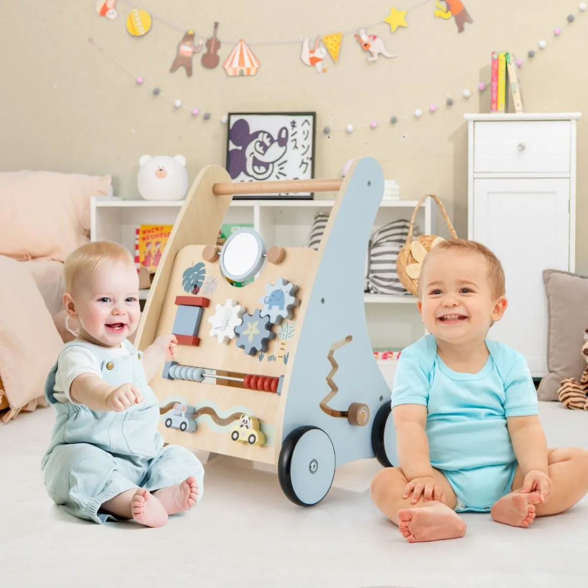 Holz Baby Lauflernhilfe mit Multi Aktivitätslernzentrum Montessori Schiebelauflernhilfe