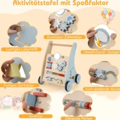 Holz Baby Lauflernhilfe mit Multi Aktivitätslernzentrum Montessori Schiebelauflernhilfe