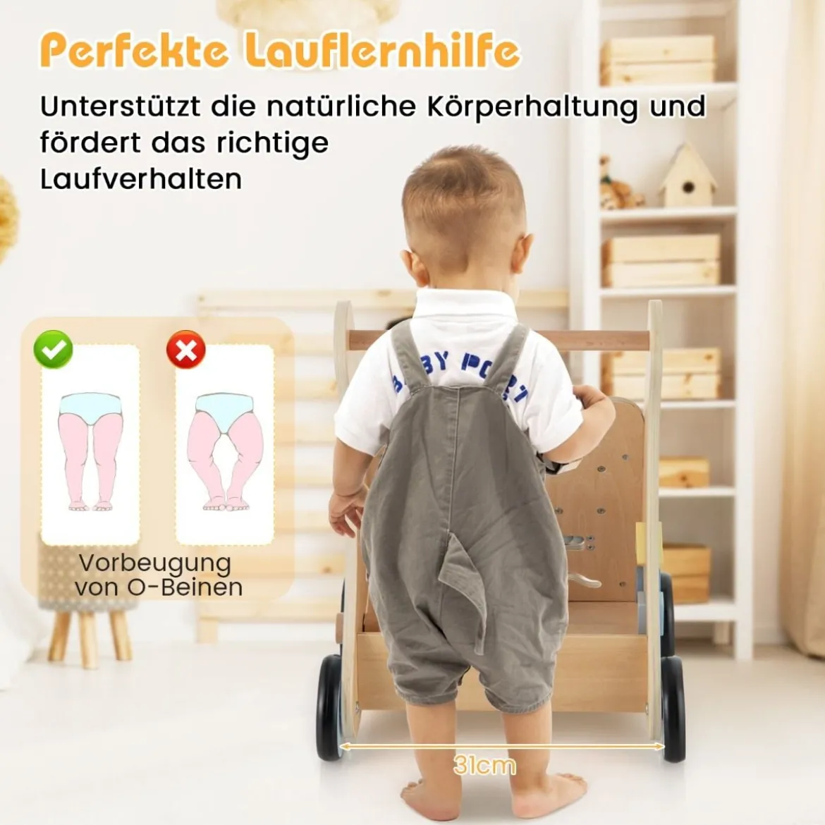 Holz Baby Lauflernhilfe mit Multi Aktivitätslernzentrum Montessori Schiebelauflernhilfe