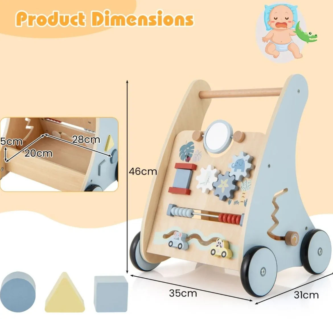 Holz Baby Lauflernhilfe mit Multi Aktivitätslernzentrum Montessori Schiebelauflernhilfe