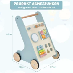 Holz Baby Lauflernhilfe mit Xylophon & umklappbaren Klötzen Griffbereite Schiebewagen-Spielzeug für Kinder ab 10 Monaten