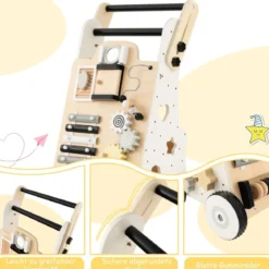 Holz Baby Lauflernhilfe Multifunktionaler Lauflernwagen 33 x 32 x 52-57 cm Natur
