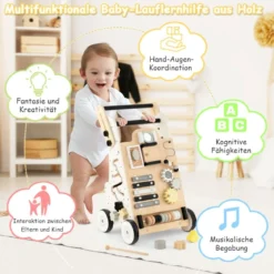 Holz Baby Lauflernhilfe Multifunktionaler Lauflernwagen 33 x 32 x 52-57 cm Natur