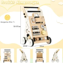 Holz Baby Lauflernhilfe Multifunktionaler Lauflernwagen 33 x 32 x 52-57 cm Natur