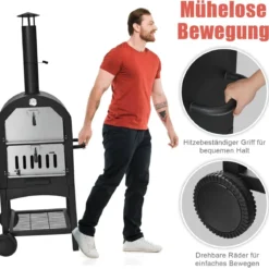 Holzbefeuerter Pizzaofen freistehender Gartengrill mit 2 Rädern robuster Pizzagrill für den Außenbereich