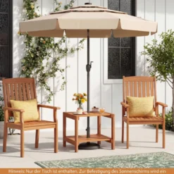 Holz Beistelltisch mit Schirmloch & Ablagefach Wetterfester Gartentisch Kleiner Balkontisch