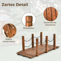 Holzbrücke mit Geländer Gartenbrücke Belastbar bis 120 kg Teichbrücke Zierbrücke Dekobrücke