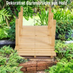 Holzbrücke mit Geländern Gartenbrücke bis 100 kg Belastbar Brücke aus Massivem Tannenholz