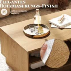Holz Couchtisch mit Stauraum & Offenen Fächern Wohnzimmertisch Beistelltisch Sofatisch