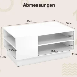 Holz Couchtisch mit Stauraum & Offenen Fächern Wohnzimmertisch Beistelltisch Sofatisch