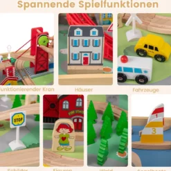 Holzeisenbahn-Set Tisch multifunktionaler Aktivitätentisch für Kinder mit 2 wendbaren Tischplatten Bunt