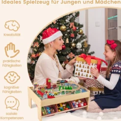Holzeisenbahn-Set Tisch multifunktionaler Aktivitätentisch für Kinder mit 2 wendbaren Tischplatten Bunt