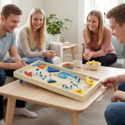Holz Flipper Mit Rotierender Leiste 3 Kugeln Geschicklichkeitsspiel für Kinder ab 6 Jahren Bunt