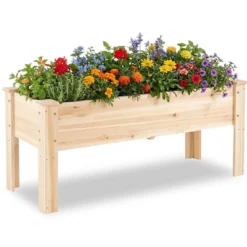 Holz Hochbeet mit Ablauflöchern & L-Beinen Pflanzbeet bis 100 kg Blumenkübel Kräuterbeet