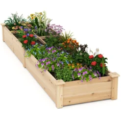 Holz Hochbeet mit 2 Pflanzkästen & Trennwänden Gartenbeet Kräuterbeet Pflanzbeet Braun